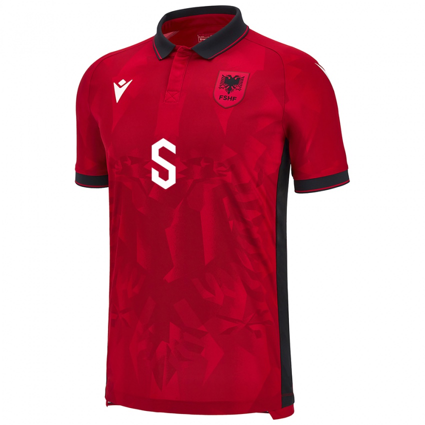 Børn Albanien Frédéric Veseli #5 Rød Hjemmebane Spillertrøjer 24-26 Trøje T-Shirt