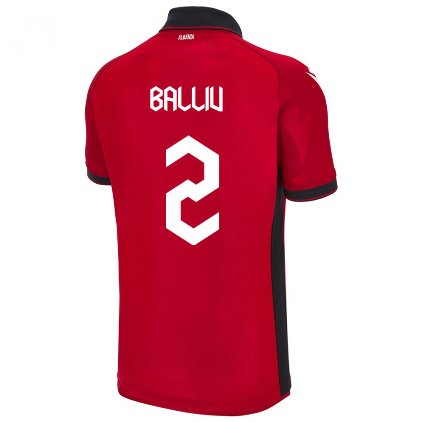 Børn Albanien Iván Balliu #2 Rød Hjemmebane Spillertrøjer 24-26 Trøje T-Shirt