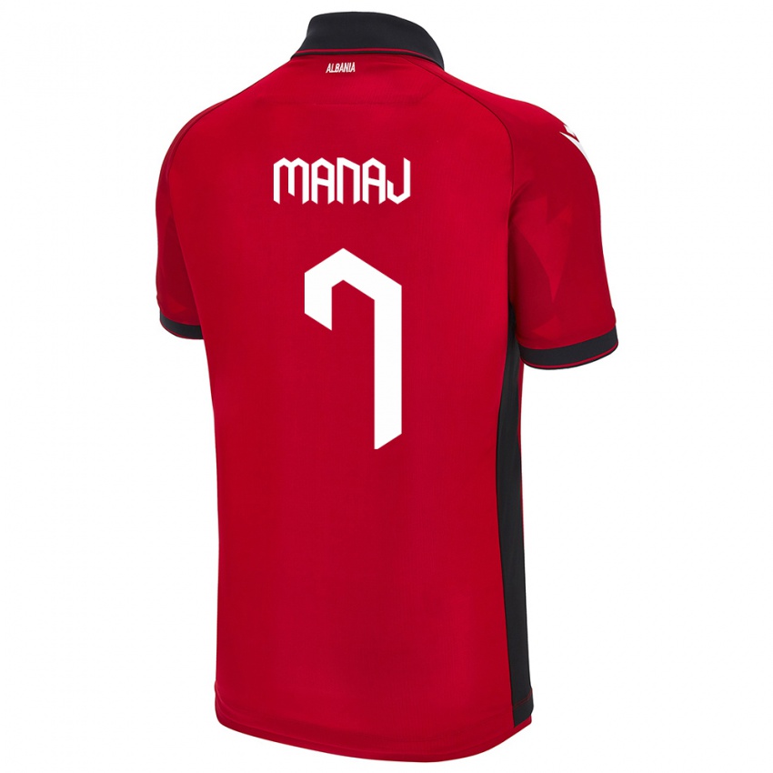 Børn Albanien Rey Manaj #7 Rød Hjemmebane Spillertrøjer 24-26 Trøje T-Shirt
