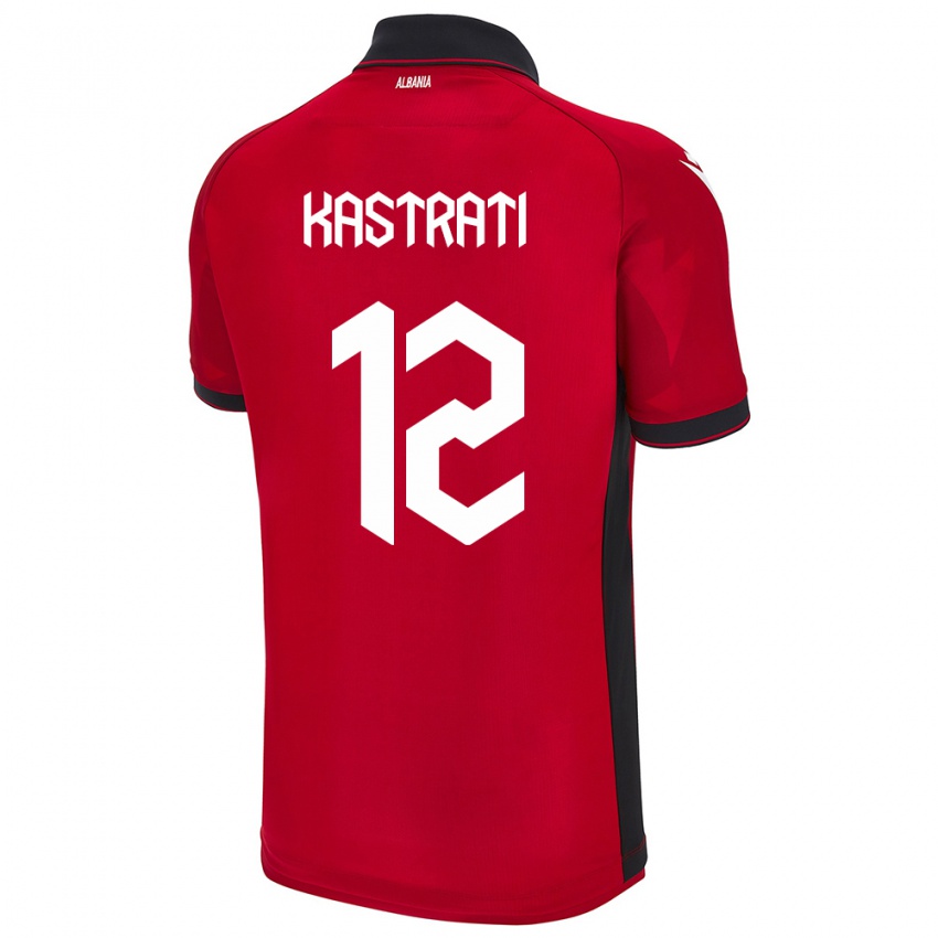 Børn Albanien Elhan Kastrati #12 Rød Hjemmebane Spillertrøjer 24-26 Trøje T-Shirt