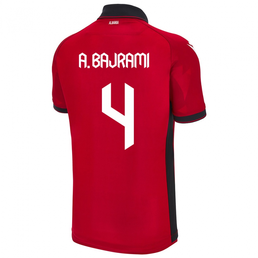 Børn Albanien Adrian Bajrami #4 Rød Hjemmebane Spillertrøjer 24-26 Trøje T-Shirt