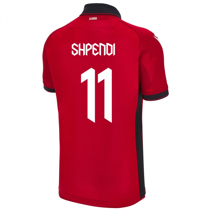 Børn Albanien Stiven Shpendi #11 Rød Hjemmebane Spillertrøjer 24-26 Trøje T-Shirt