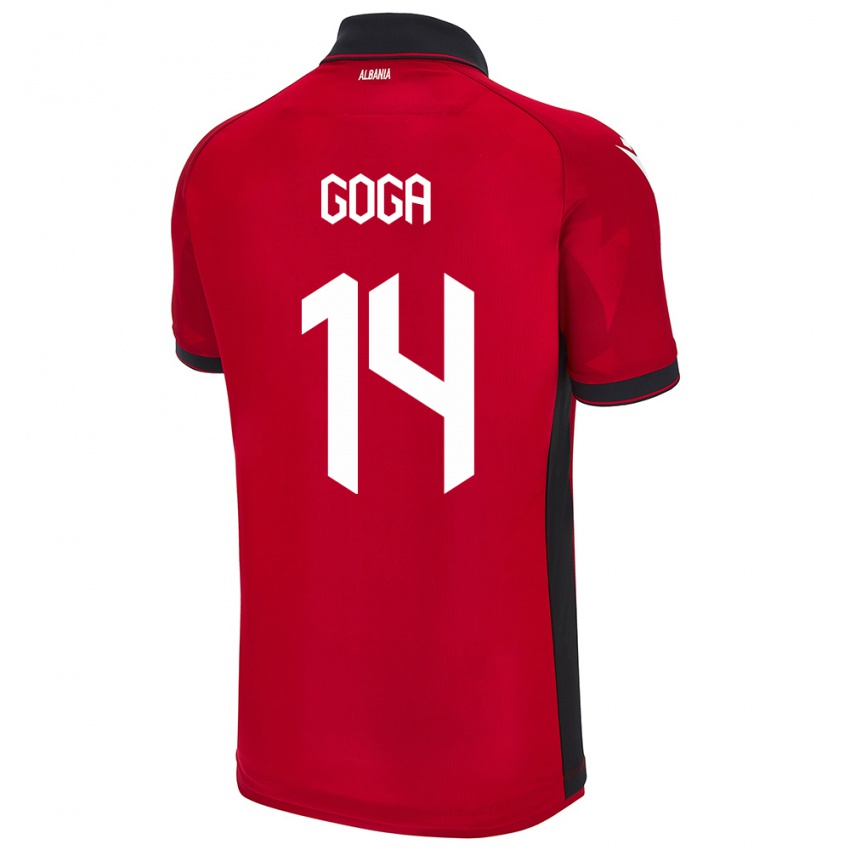 Børn Albanien Ergi Goga #14 Rød Hjemmebane Spillertrøjer 24-26 Trøje T-Shirt