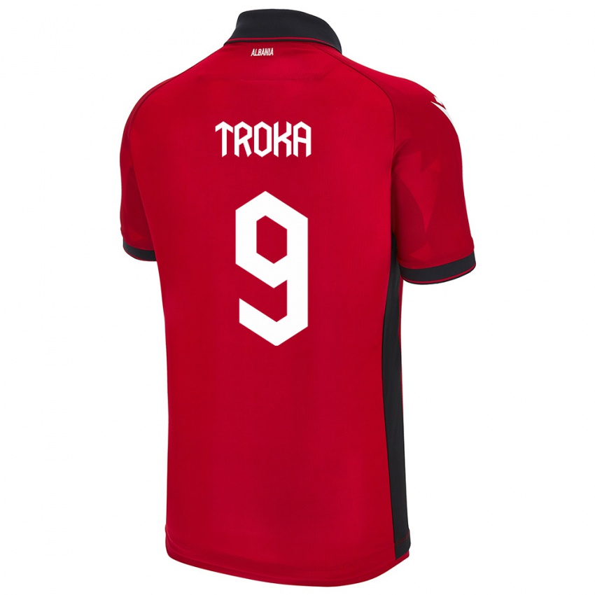 Børn Albanien Valentina Troka #9 Rød Hjemmebane Spillertrøjer 24-26 Trøje T-Shirt