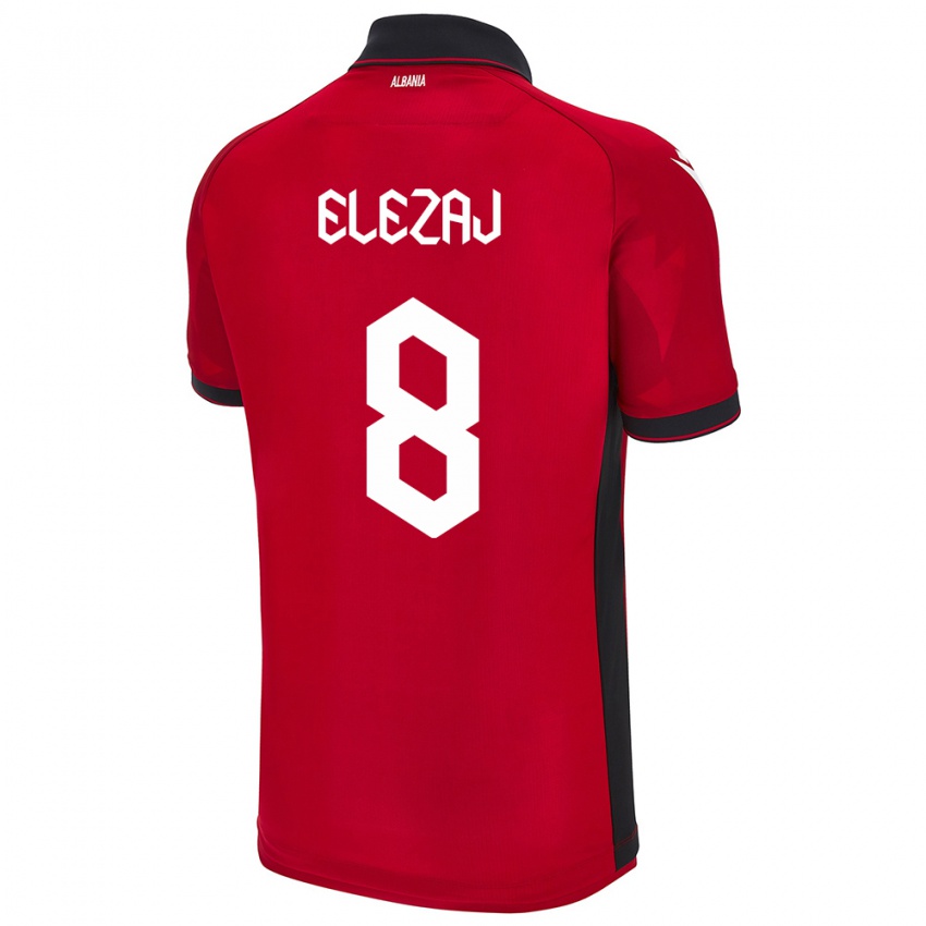 Børn Albanien Endrina Elezaj #8 Rød Hjemmebane Spillertrøjer 24-26 Trøje T-Shirt