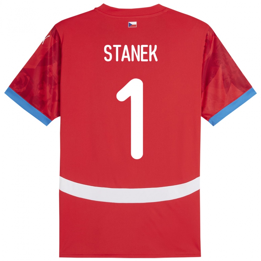 Børn Tjekkiet Jindrich Stanek #1 Rød Hjemmebane Spillertrøjer 24-26 Trøje T-Shirt