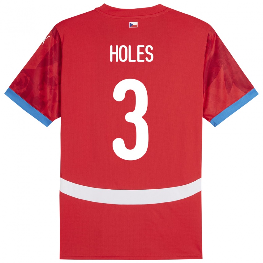 Børn Tjekkiet Tomas Holes #3 Rød Hjemmebane Spillertrøjer 24-26 Trøje T-Shirt