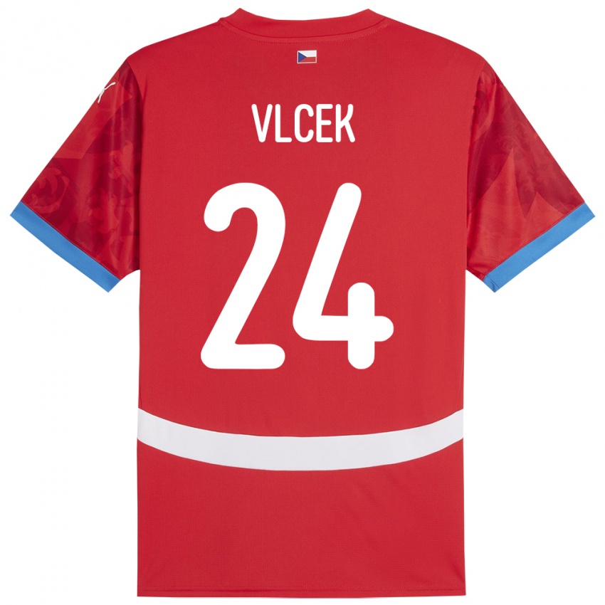 Børn Tjekkiet Tomas Vlcek #24 Rød Hjemmebane Spillertrøjer 24-26 Trøje T-Shirt