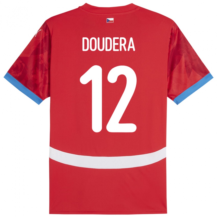 Børn Tjekkiet David Doudera #12 Rød Hjemmebane Spillertrøjer 24-26 Trøje T-Shirt