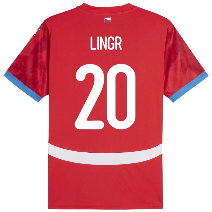 Børn Tjekkiet Ondrej Lingr #20 Rød Hjemmebane Spillertrøjer 24-26 Trøje T-Shirt