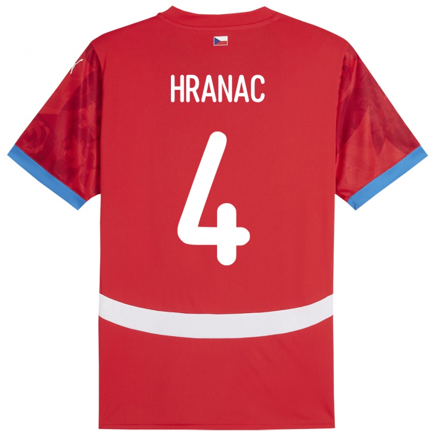 Børn Tjekkiet Robin Hranac #4 Rød Hjemmebane Spillertrøjer 24-26 Trøje T-Shirt