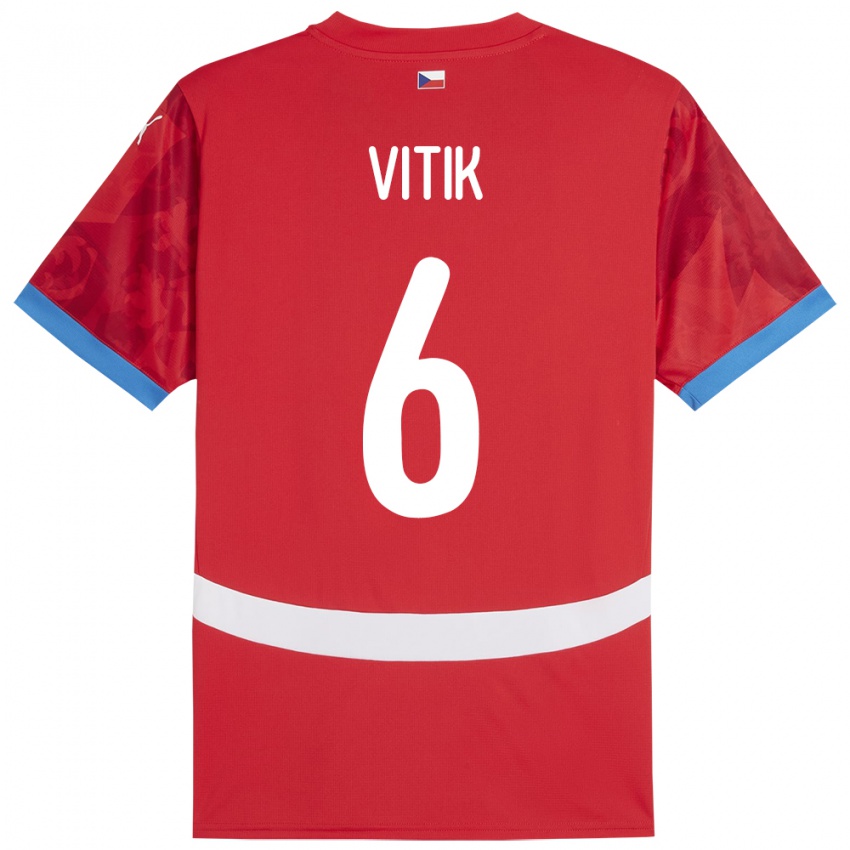 Børn Tjekkiet Martin Vitík #6 Rød Hjemmebane Spillertrøjer 24-26 Trøje T-Shirt