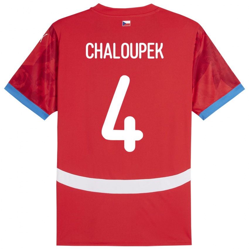 Børn Tjekkiet Stepan Chaloupek #4 Rød Hjemmebane Spillertrøjer 24-26 Trøje T-Shirt