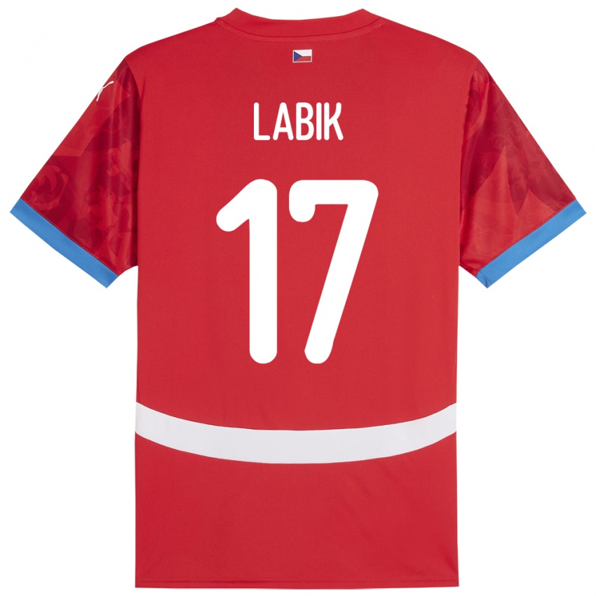 Børn Tjekkiet Albert Labik #17 Rød Hjemmebane Spillertrøjer 24-26 Trøje T-Shirt