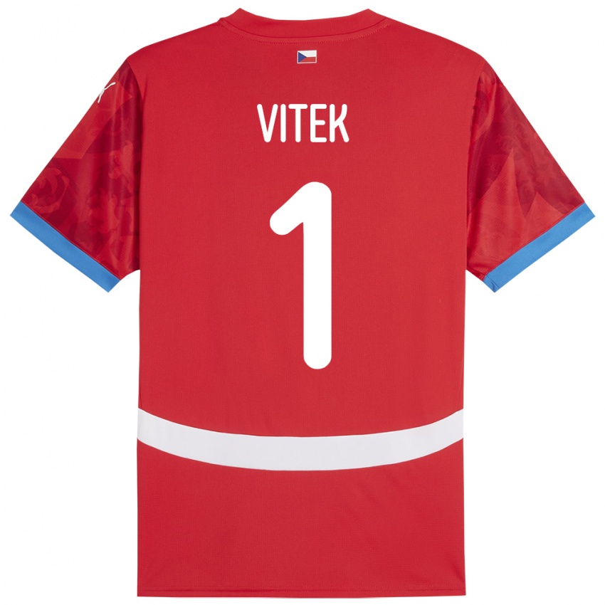 Børn Tjekkiet Radek Vitek #1 Rød Hjemmebane Spillertrøjer 24-26 Trøje T-Shirt