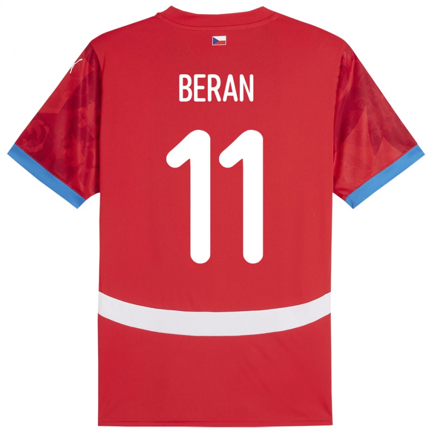 Børn Tjekkiet Stepan Beran #11 Rød Hjemmebane Spillertrøjer 24-26 Trøje T-Shirt