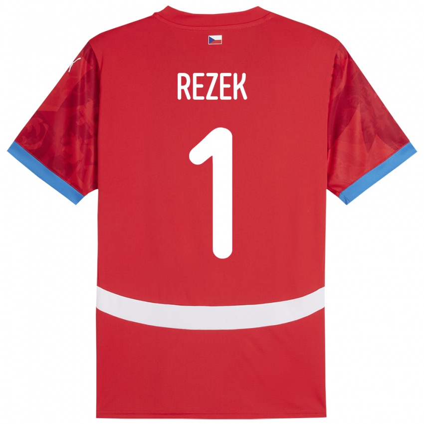 Børn Tjekkiet Adam Rezek #1 Rød Hjemmebane Spillertrøjer 24-26 Trøje T-Shirt