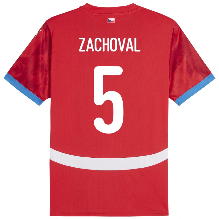 Børn Tjekkiet Matej Zachoval #5 Rød Hjemmebane Spillertrøjer 24-26 Trøje T-Shirt