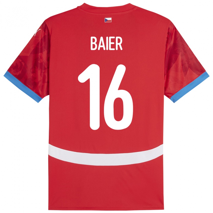 Børn Tjekkiet Viktor Baier #16 Rød Hjemmebane Spillertrøjer 24-26 Trøje T-Shirt