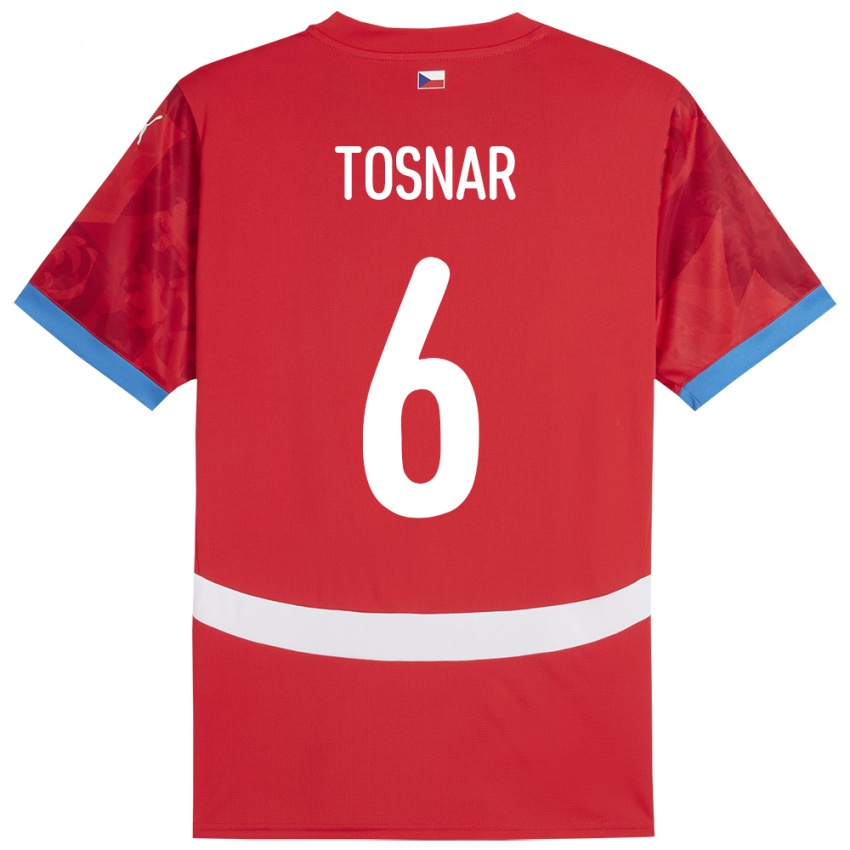 Børn Tjekkiet Jakub Tosnar #6 Rød Hjemmebane Spillertrøjer 24-26 Trøje T-Shirt