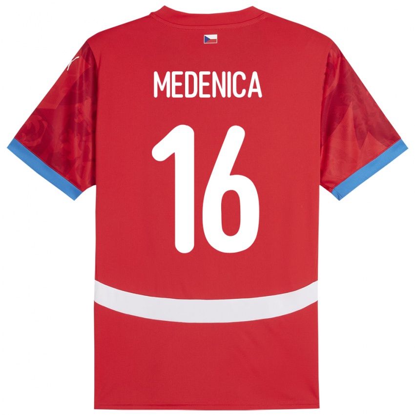 Børn Tjekkiet Djordjije Medenica #16 Rød Hjemmebane Spillertrøjer 24-26 Trøje T-Shirt