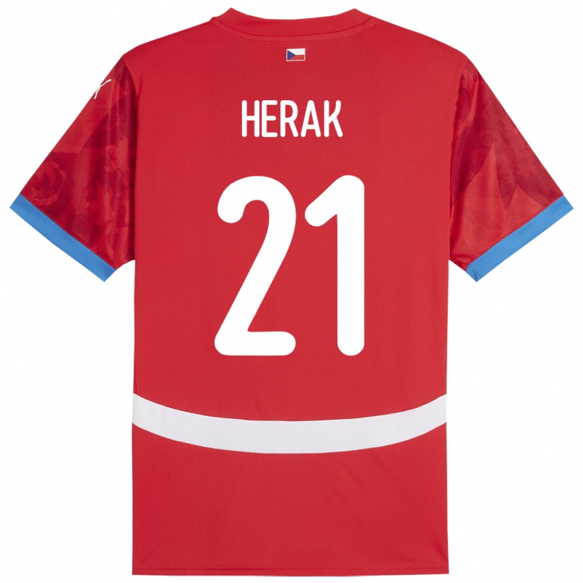 Børn Tjekkiet Frantisek Herak #21 Rød Hjemmebane Spillertrøjer 24-26 Trøje T-Shirt