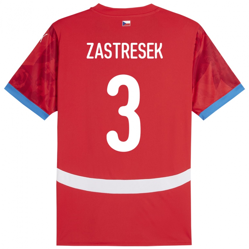 Børn Tjekkiet Matous Zastresek #3 Rød Hjemmebane Spillertrøjer 24-26 Trøje T-Shirt