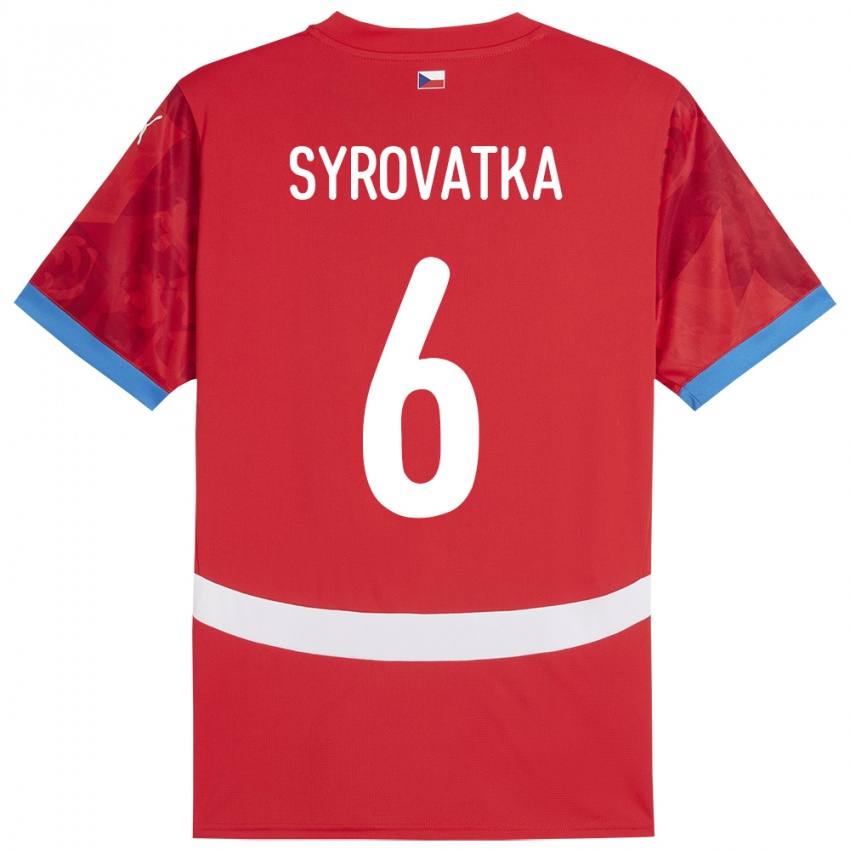 Børn Tjekkiet Matyas Syrovatka #6 Rød Hjemmebane Spillertrøjer 24-26 Trøje T-Shirt