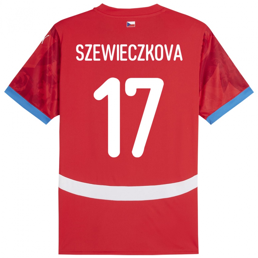 Børn Tjekkiet Tereza Szewieczková #17 Rød Hjemmebane Spillertrøjer 24-26 Trøje T-Shirt