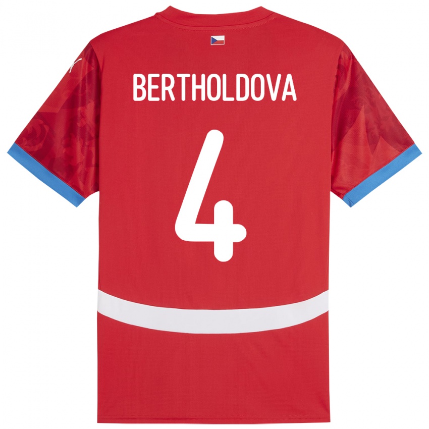 Børn Tjekkiet Petra Bertholdová #4 Rød Hjemmebane Spillertrøjer 24-26 Trøje T-Shirt