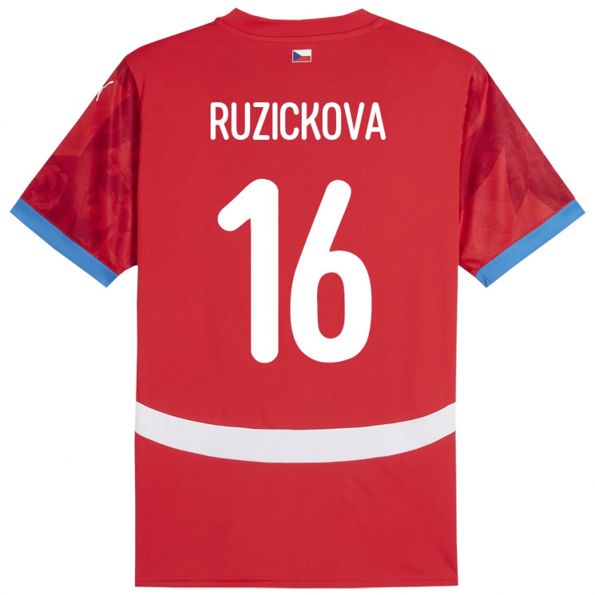 Børn Tjekkiet Barbora Růžičková #16 Rød Hjemmebane Spillertrøjer 24-26 Trøje T-Shirt