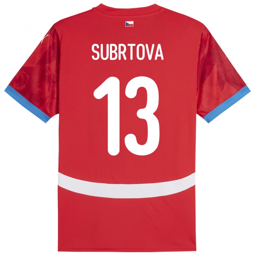 Børn Tjekkiet Anna Šubrtová #13 Rød Hjemmebane Spillertrøjer 24-26 Trøje T-Shirt