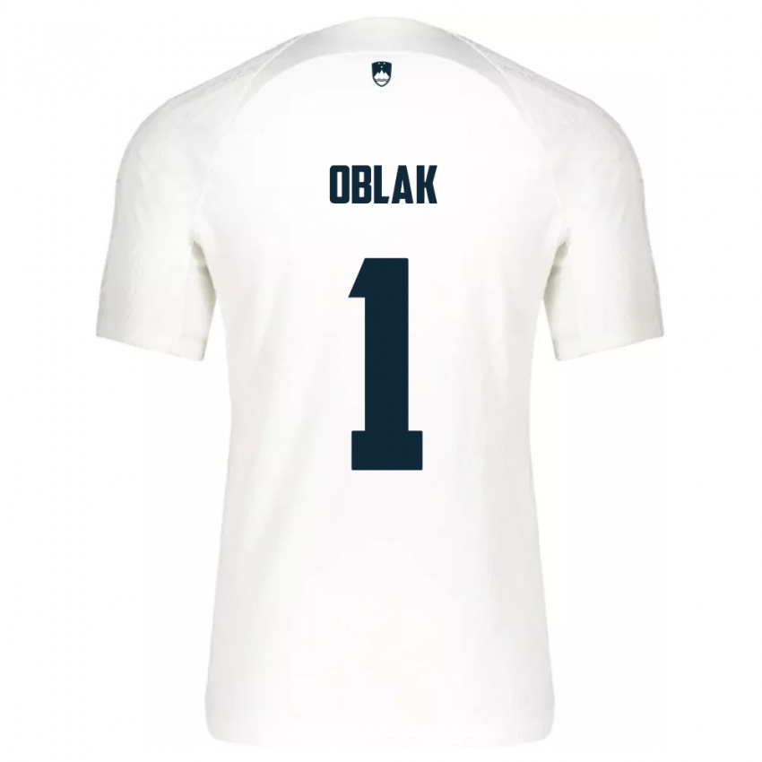 Børn Slovenien Jan Oblak #1 Hvid Hjemmebane Spillertrøjer 24-26 Trøje T-Shirt