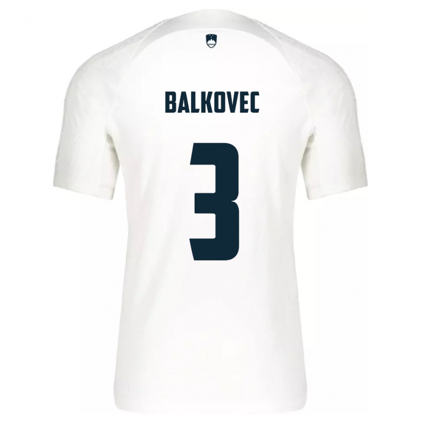 Børn Slovenien Jure Balkovec #3 Hvid Hjemmebane Spillertrøjer 24-26 Trøje T-Shirt