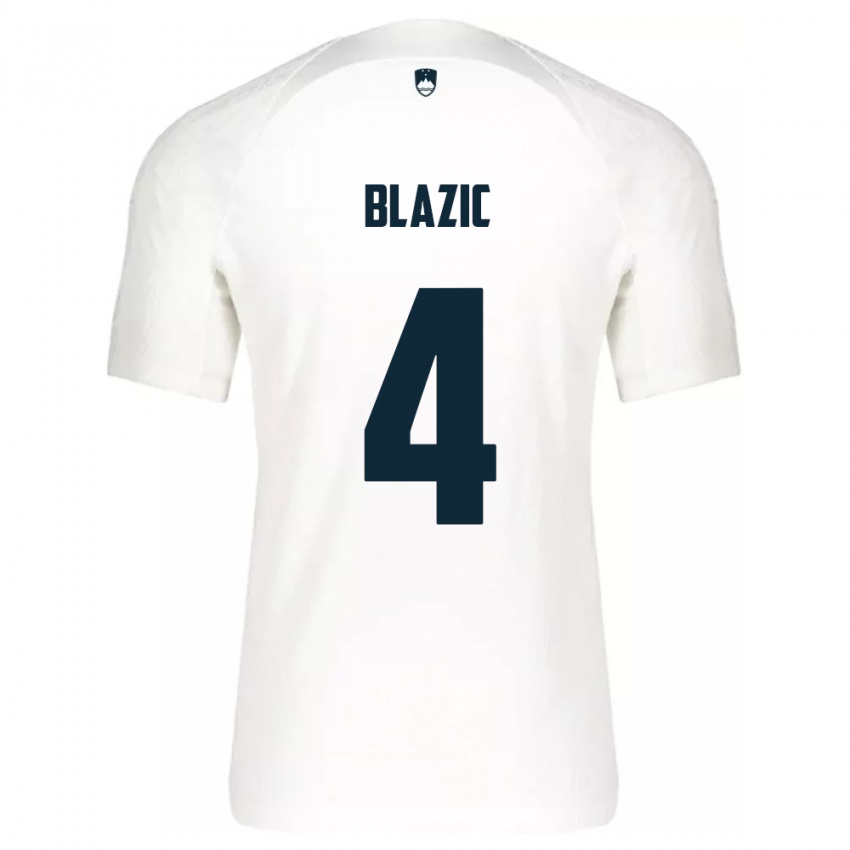 Børn Slovenien Miha Blazic #4 Hvid Hjemmebane Spillertrøjer 24-26 Trøje T-Shirt