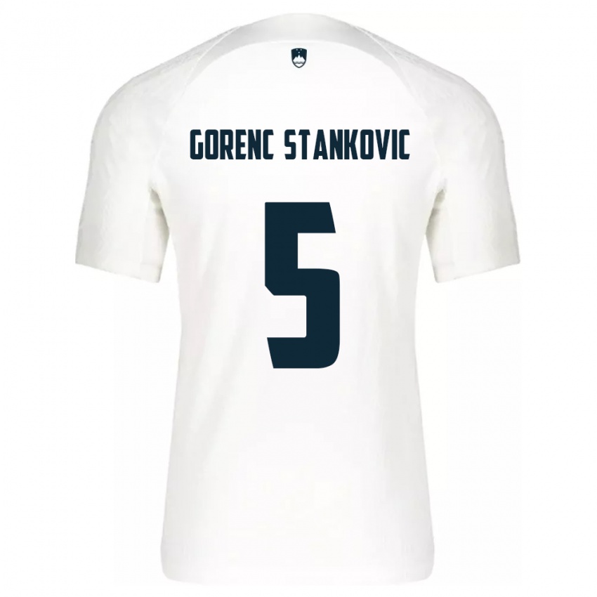 Børn Slovenien Jon Gorenc Stankovic #5 Hvid Hjemmebane Spillertrøjer 24-26 Trøje T-Shirt