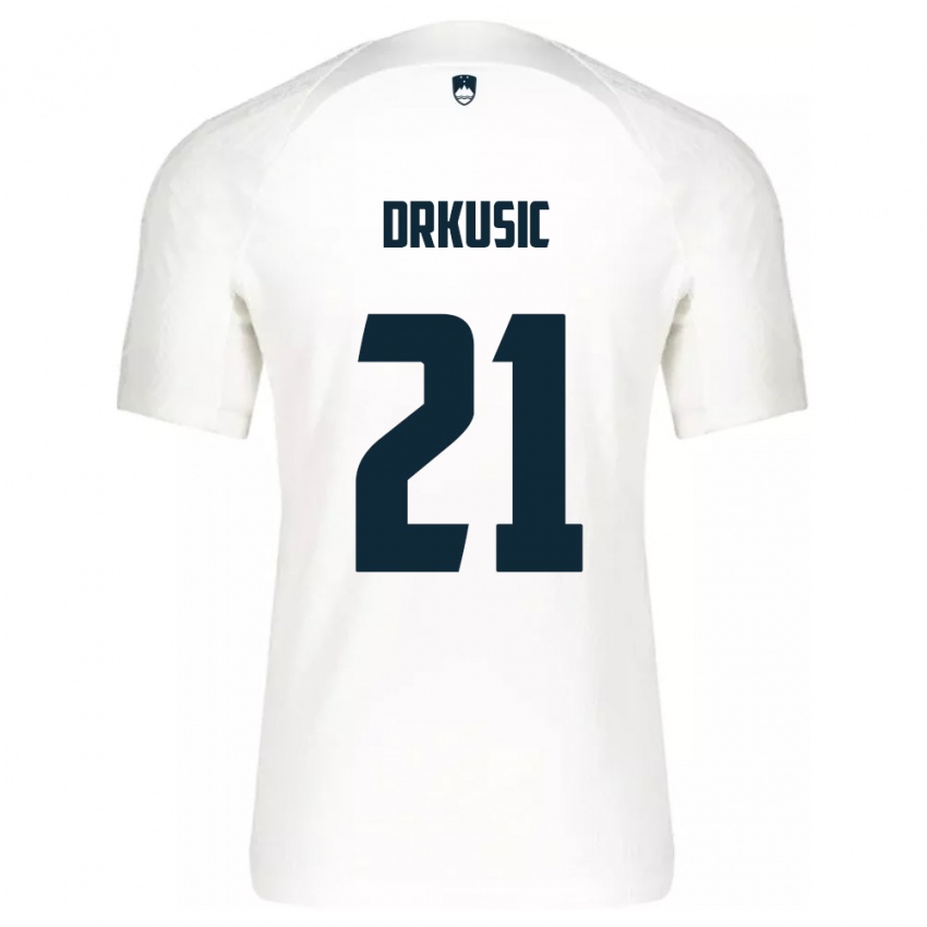 Børn Slovenien Vanja Drkusic #21 Hvid Hjemmebane Spillertrøjer 24-26 Trøje T-Shirt