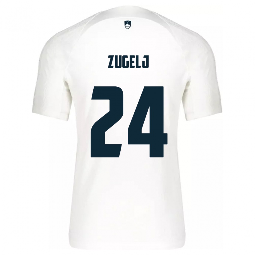 Børn Slovenien Nino Zugelj #24 Hvid Hjemmebane Spillertrøjer 24-26 Trøje T-Shirt