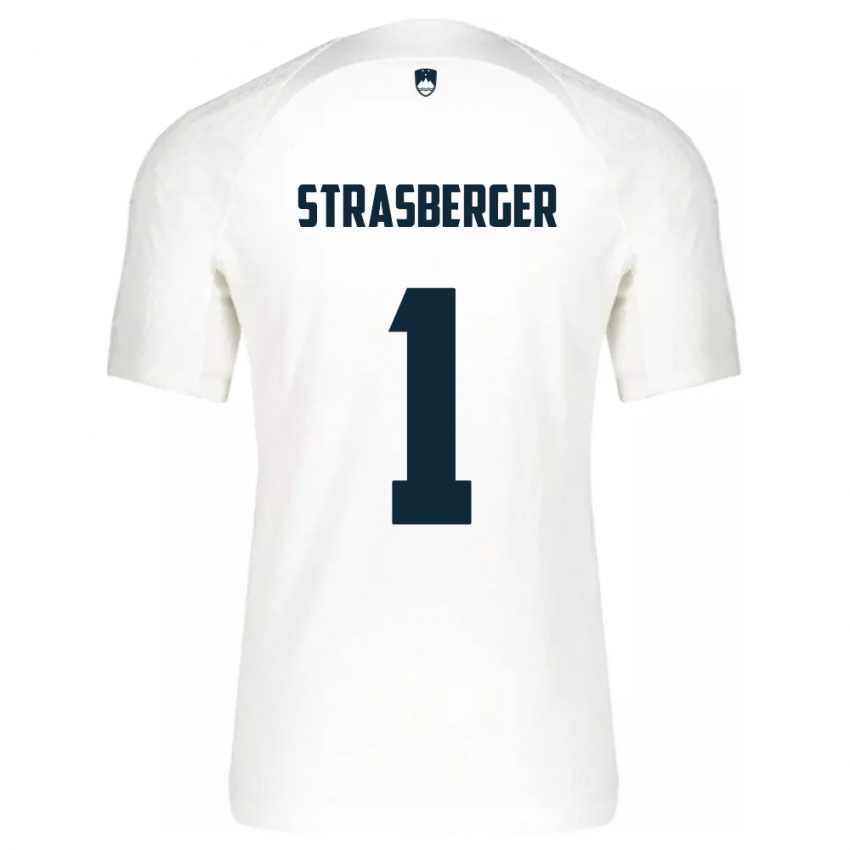 Børn Slovenien Tim Strasberger #1 Hvid Hjemmebane Spillertrøjer 24-26 Trøje T-Shirt