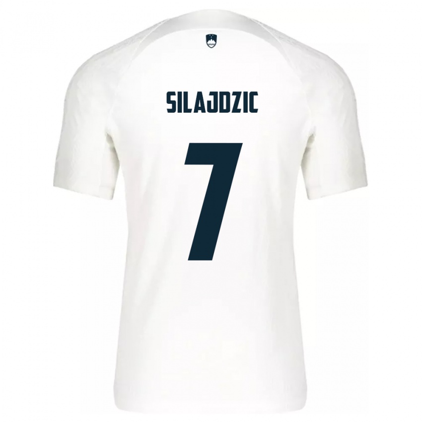 Børn Slovenien Riad Silajdzic #7 Hvid Hjemmebane Spillertrøjer 24-26 Trøje T-Shirt