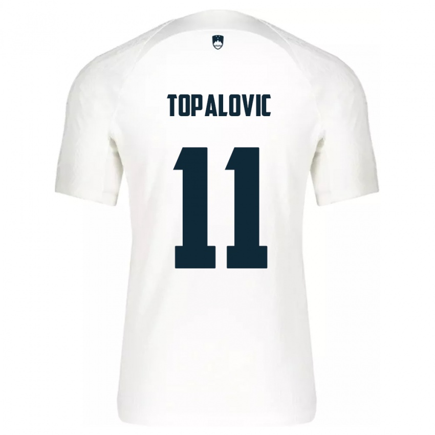 Børn Slovenien Luka Topalovic #11 Hvid Hjemmebane Spillertrøjer 24-26 Trøje T-Shirt