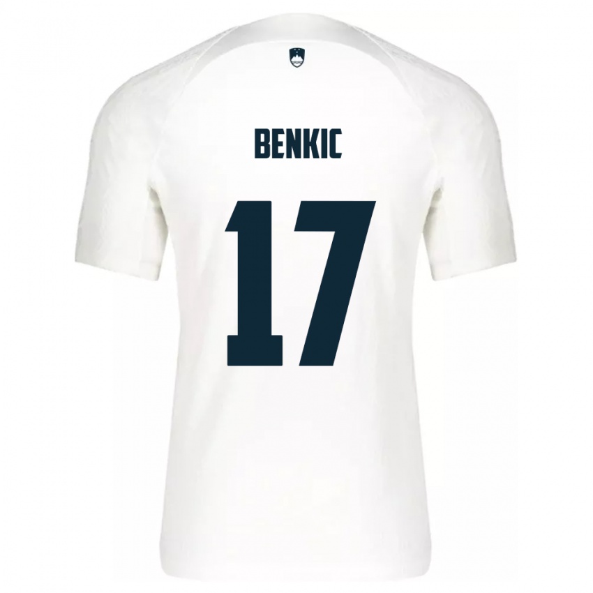 Børn Slovenien Kevin Benkic #17 Hvid Hjemmebane Spillertrøjer 24-26 Trøje T-Shirt