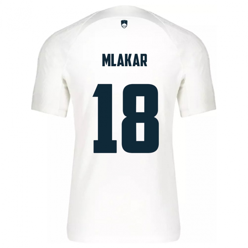 Børn Slovenien Luka Mlakar #18 Hvid Hjemmebane Spillertrøjer 24-26 Trøje T-Shirt