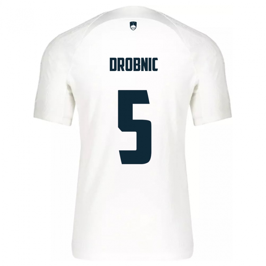 Børn Slovenien Dominik Drobnic #5 Hvid Hjemmebane Spillertrøjer 24-26 Trøje T-Shirt