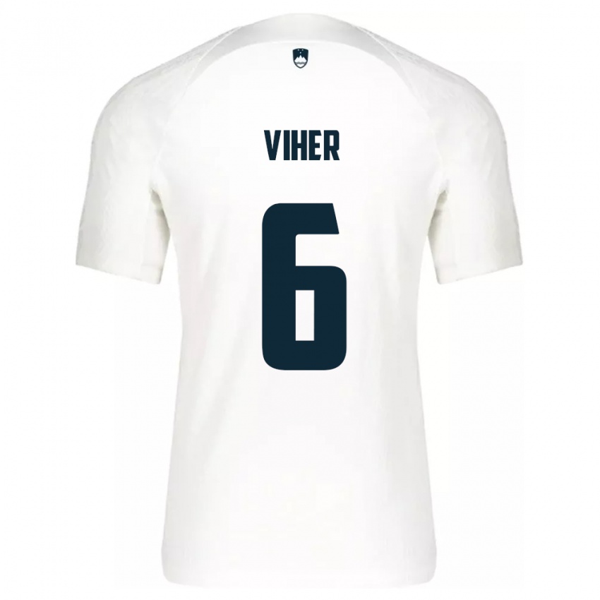 Børn Slovenien Nejc Viher #6 Hvid Hjemmebane Spillertrøjer 24-26 Trøje T-Shirt