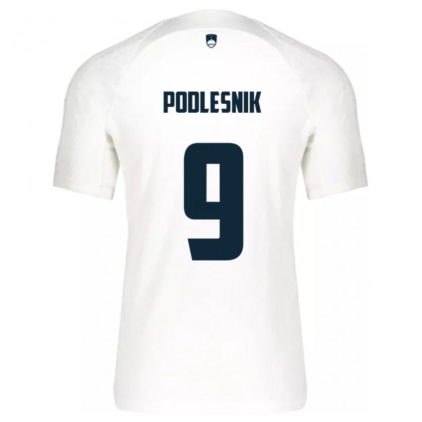 Børn Slovenien Nik Podlesnik #9 Hvid Hjemmebane Spillertrøjer 24-26 Trøje T-Shirt