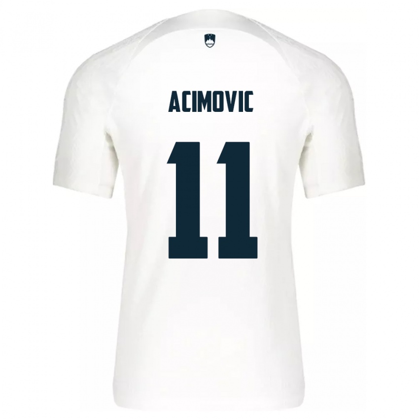 Børn Slovenien Mateo Acimovic #11 Hvid Hjemmebane Spillertrøjer 24-26 Trøje T-Shirt