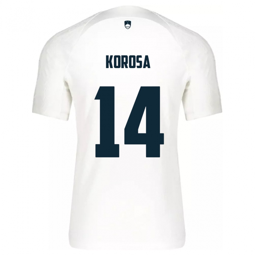 Børn Slovenien Anej Koroša #14 Hvid Hjemmebane Spillertrøjer 24-26 Trøje T-Shirt