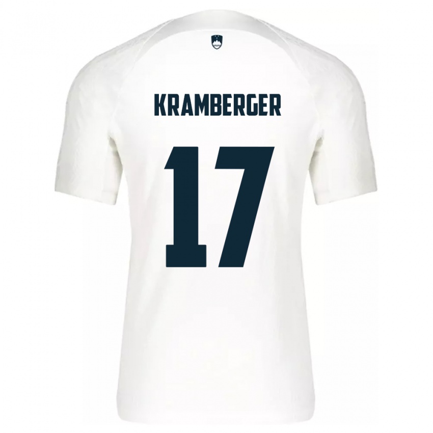 Børn Slovenien Enej Kramberger #17 Hvid Hjemmebane Spillertrøjer 24-26 Trøje T-Shirt