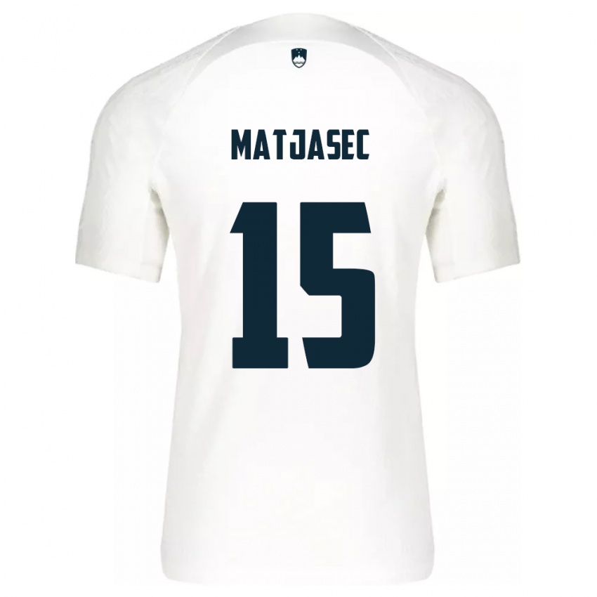 Børn Slovenien Miha Matjasec #15 Hvid Hjemmebane Spillertrøjer 24-26 Trøje T-Shirt